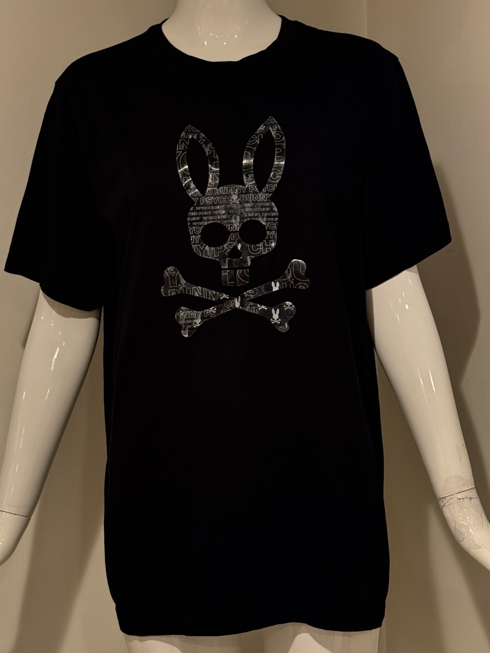 Psycho Bunny Jarvis Hologram Bunny Skull Graphic Tee Black Size 6 Large